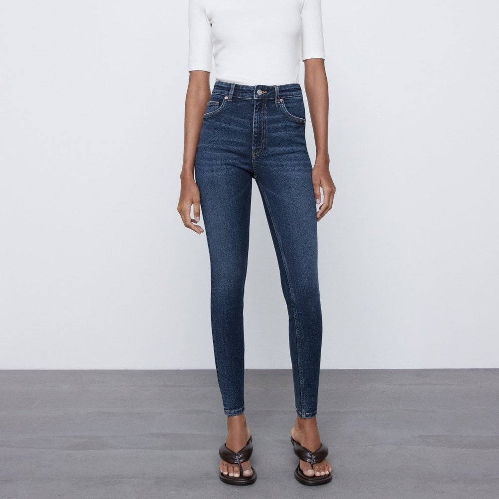 ZARA VINTAGE HI-RISE SKINNY JEANS -NAVY BLUE
